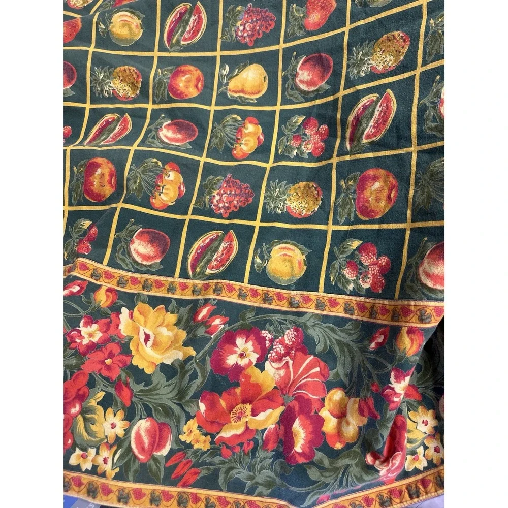 VTG April Cornell Fruit Tablecloth Green‎ Floral Cotton French Country ~ 47x66